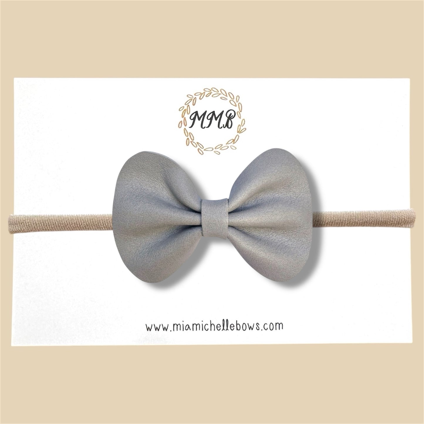 Greige Genuine Leather Bow