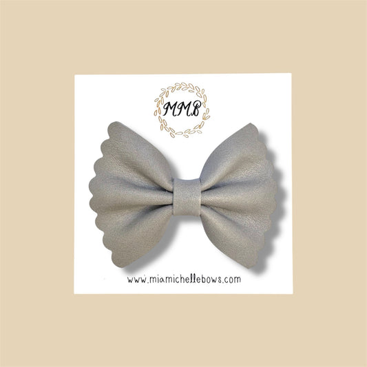 Greige Scalloped Genuine Leather Bow