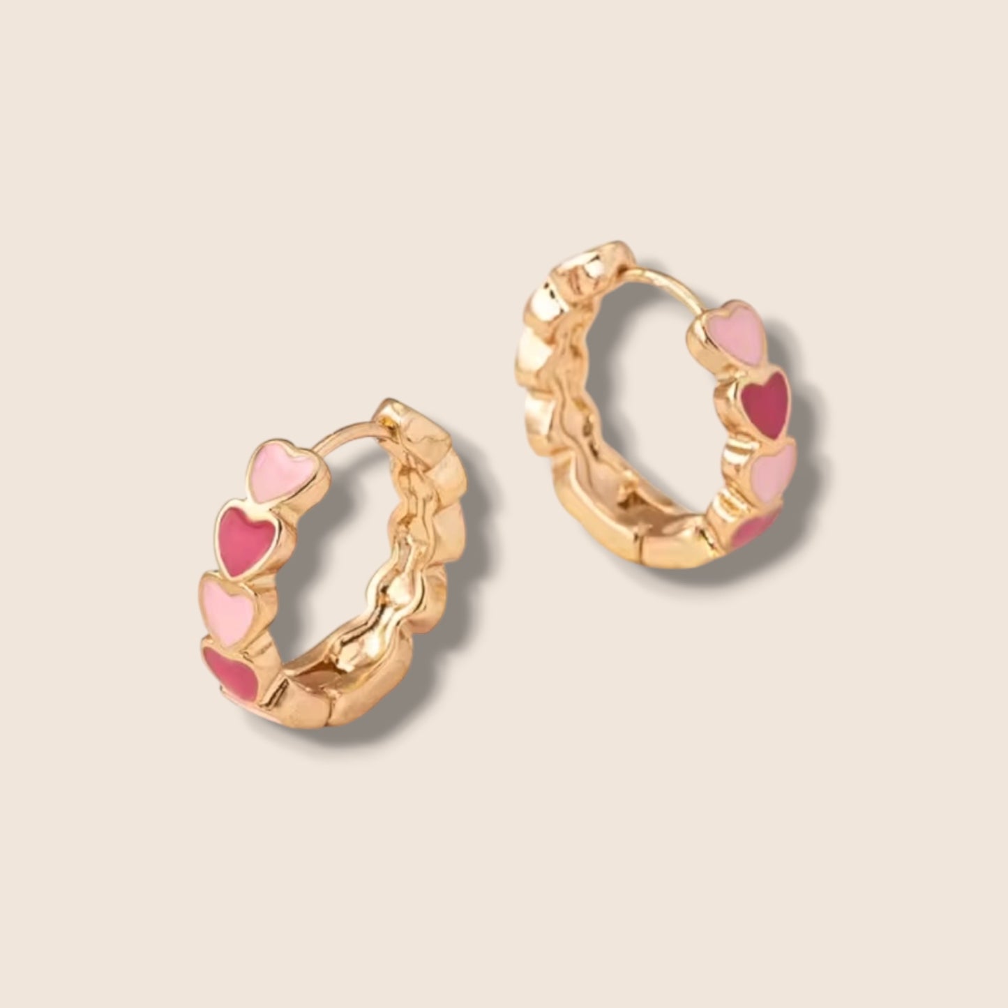 Gold Pink Heart Hoops