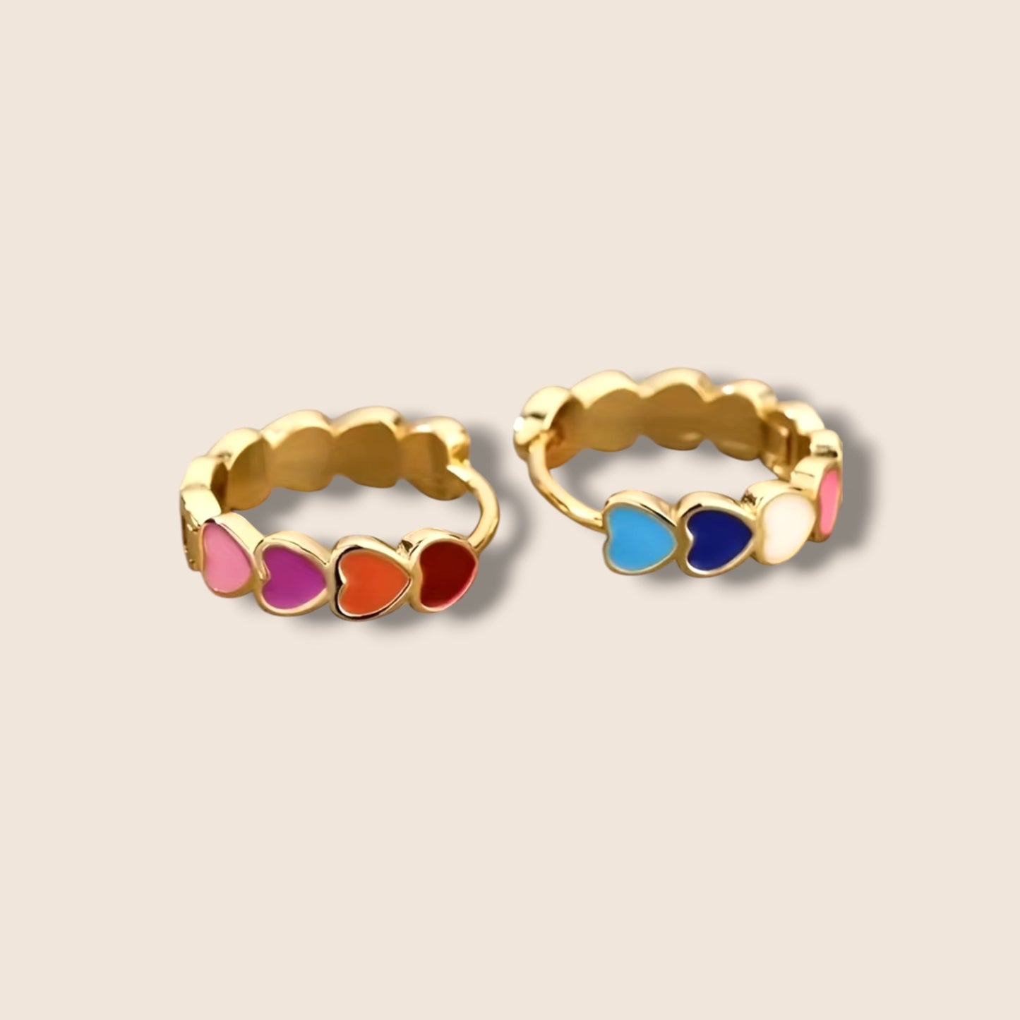 Gold Colorful Heart Hoops