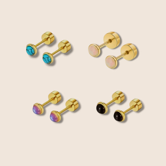 Gold Stud Stone Earrings