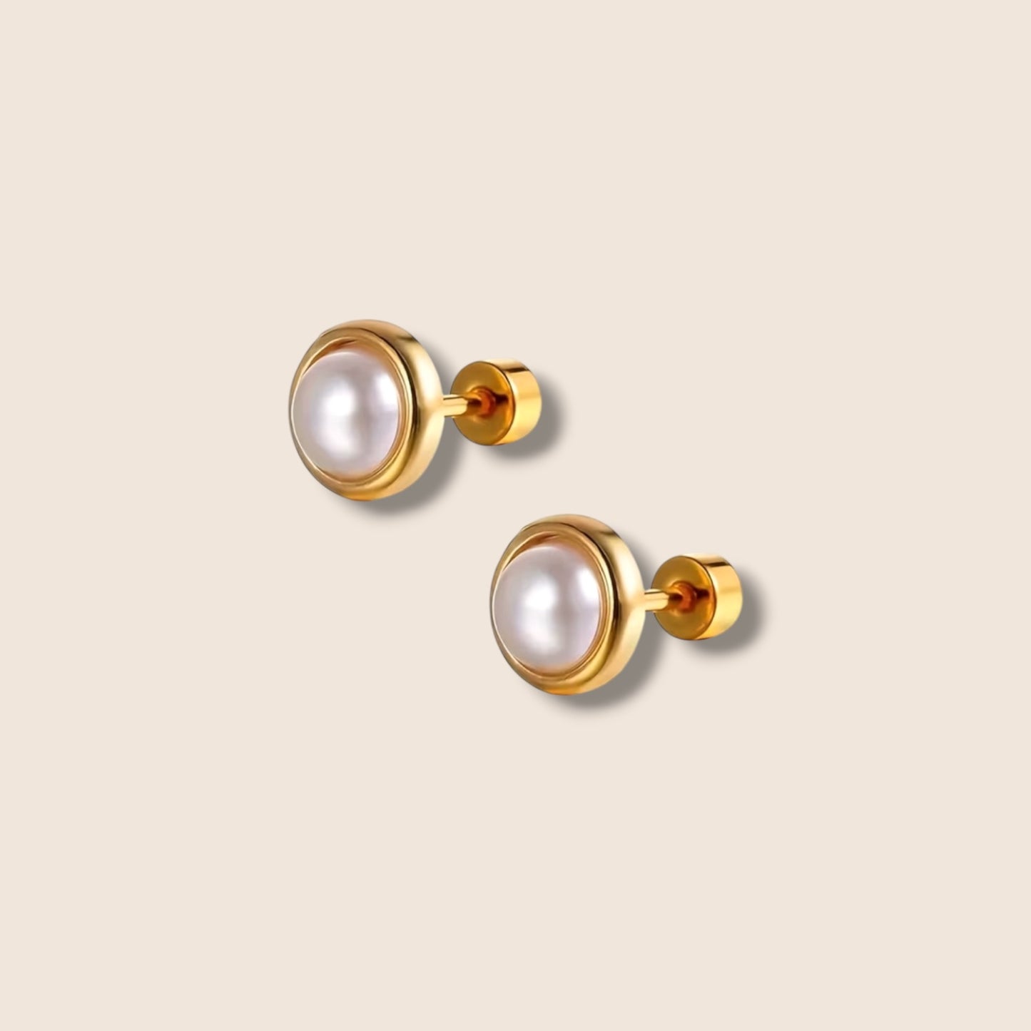 Gold Rimmed Pearl Screw Back Earrings
