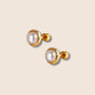 Gold Rimmed Pearl Screw Back Earrings