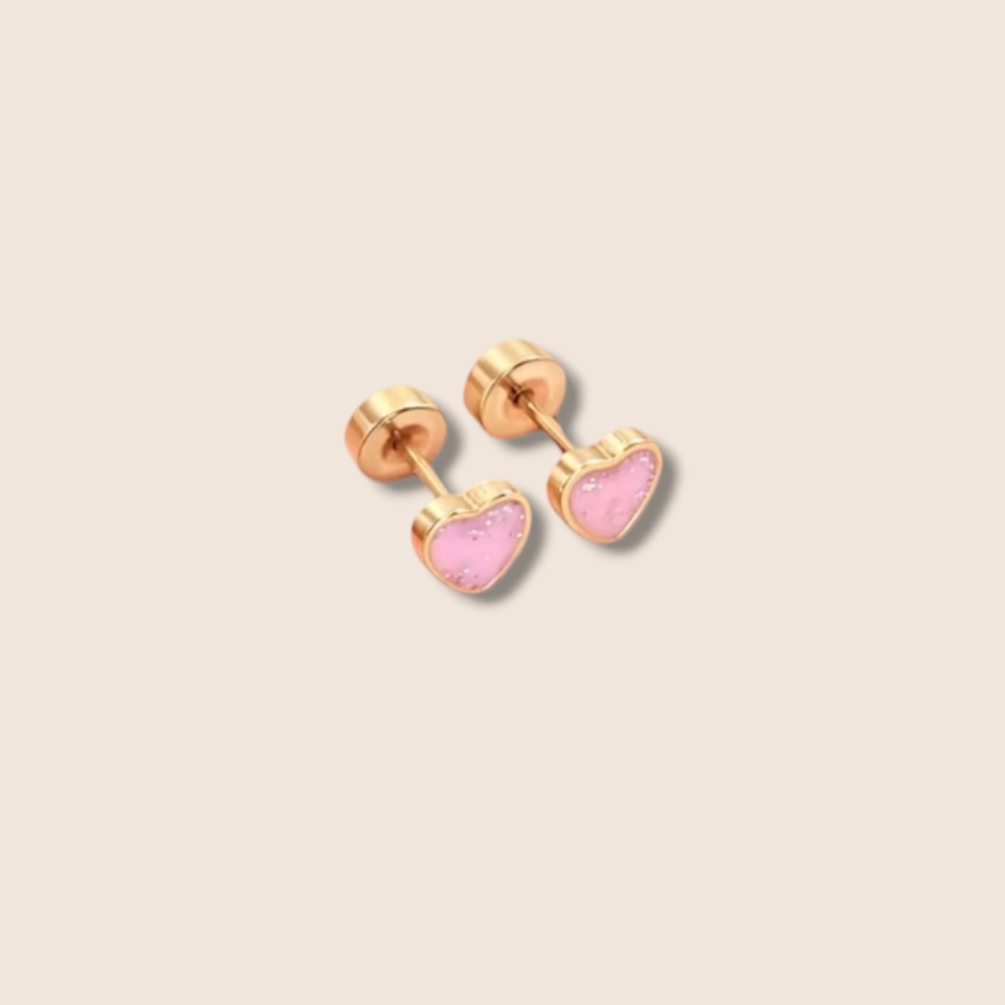 Pink Glitter Heart Screw Back Studs