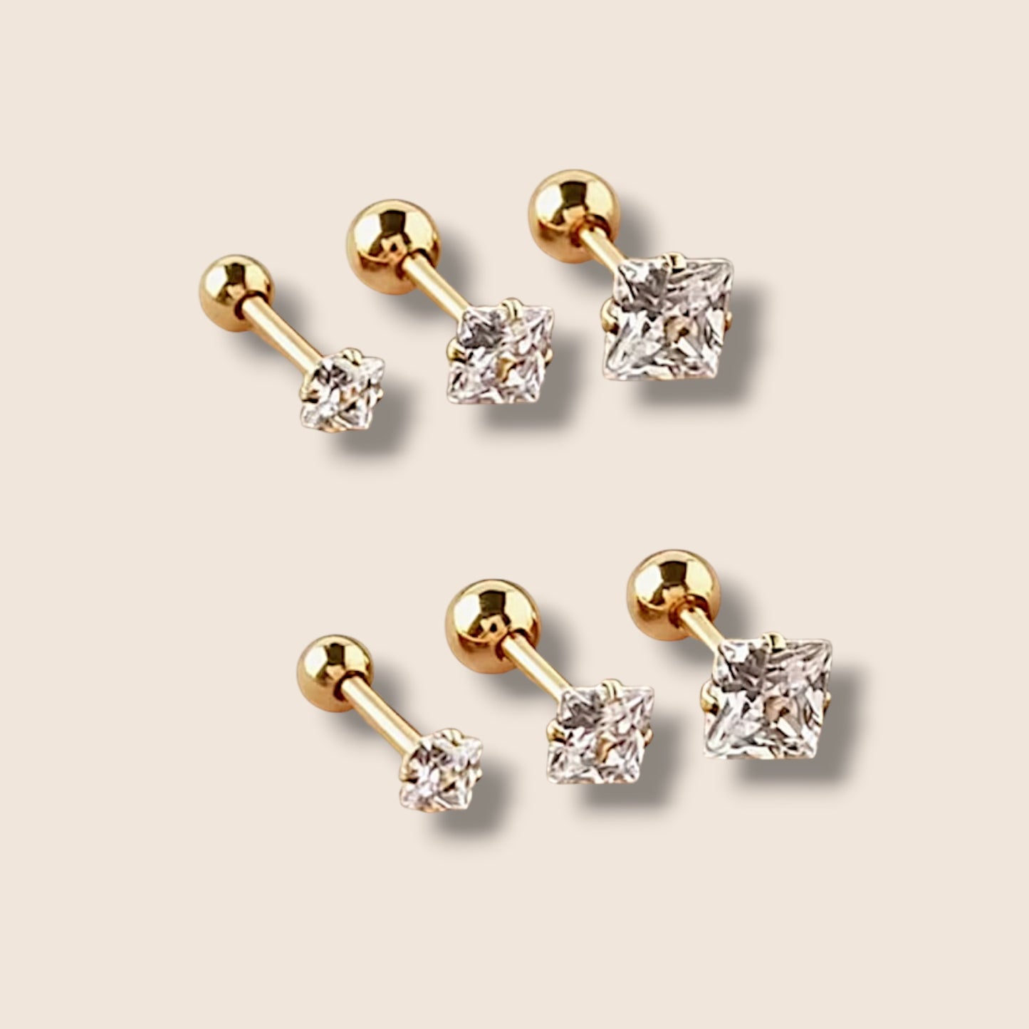 Gold Square CZ Ball Screw Back Studs