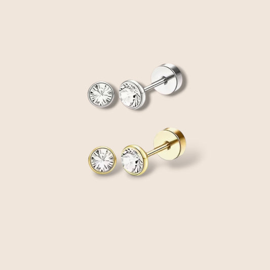 Simple Rimmed CZ Screw Back Studs