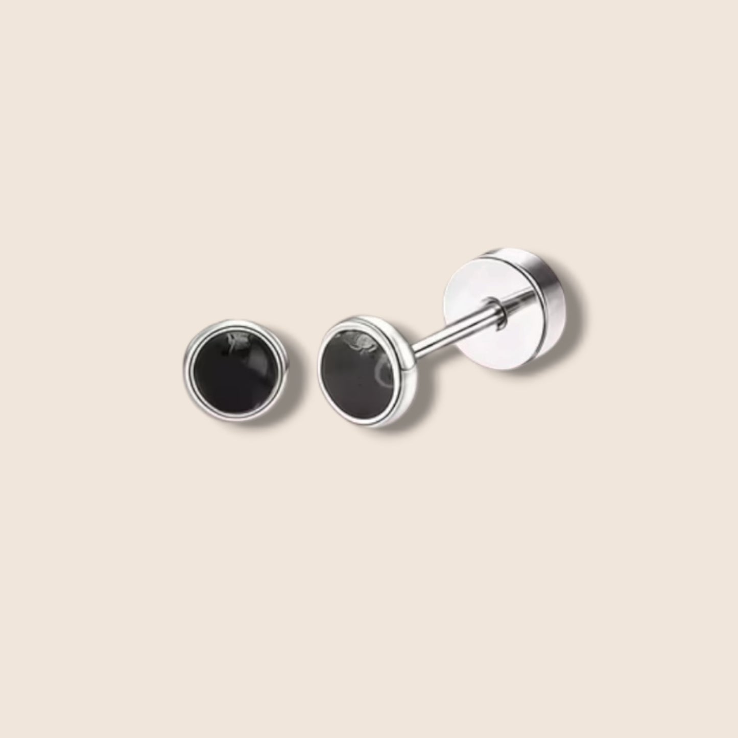 Black Flat Screw Back Stud Earrings