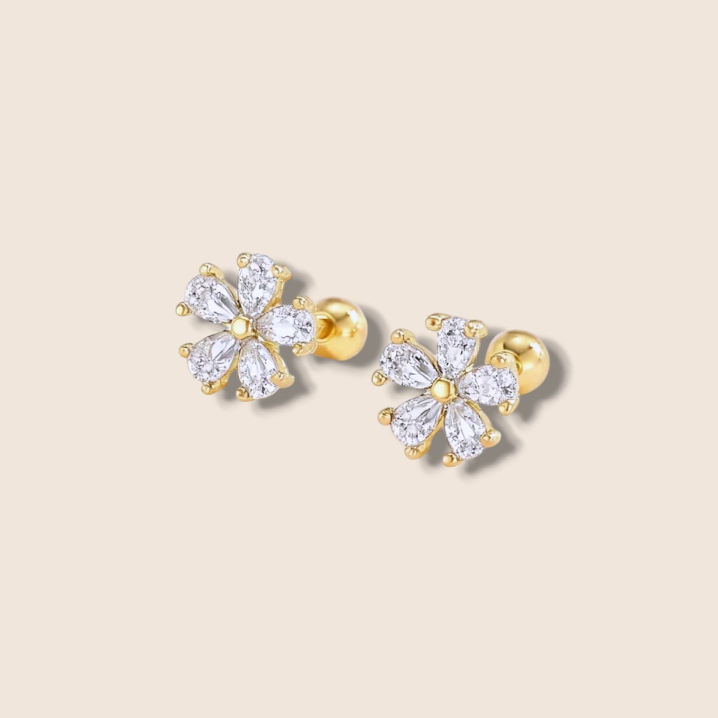 Flower CZ Screw Back Studs