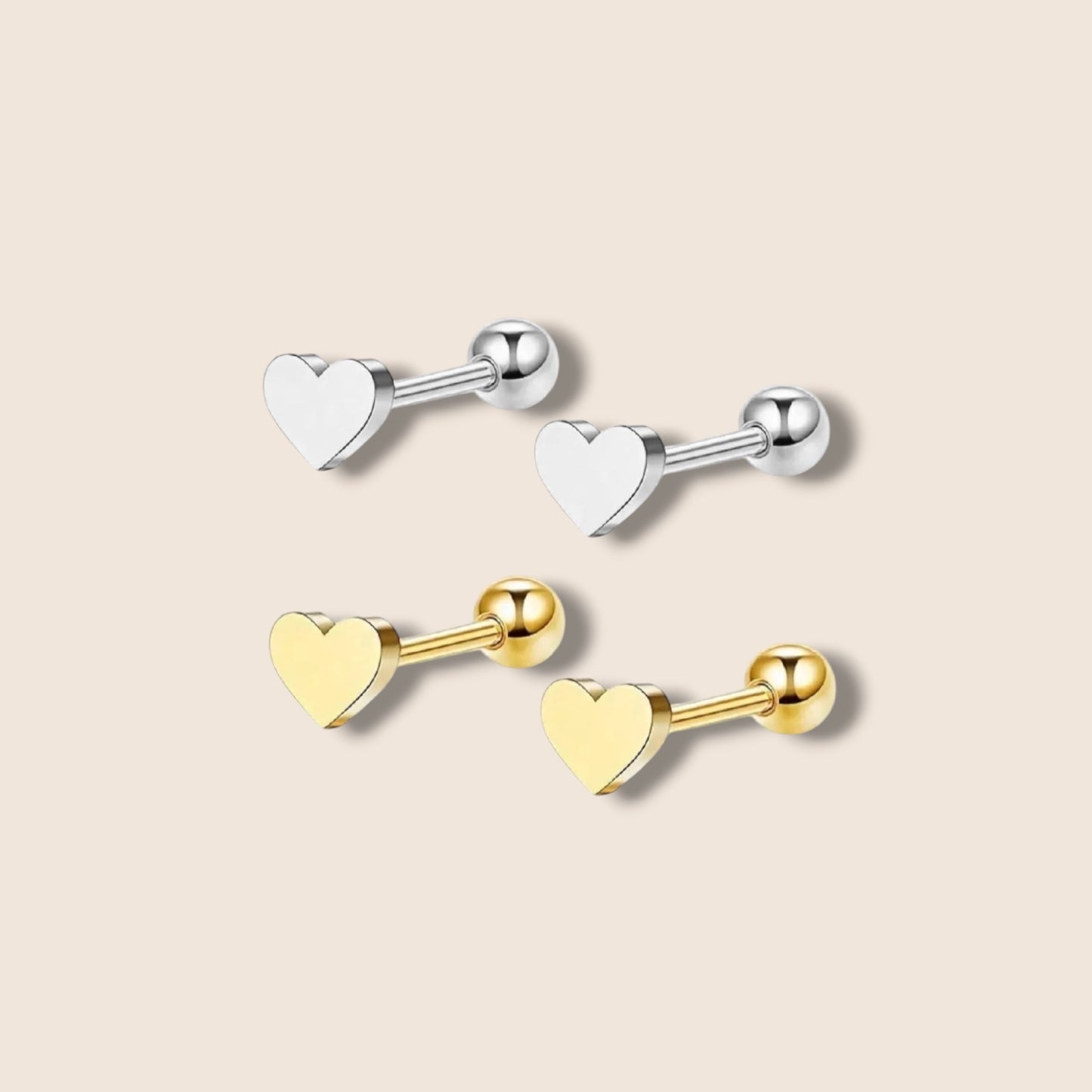Gold Heart Screw Back Studs