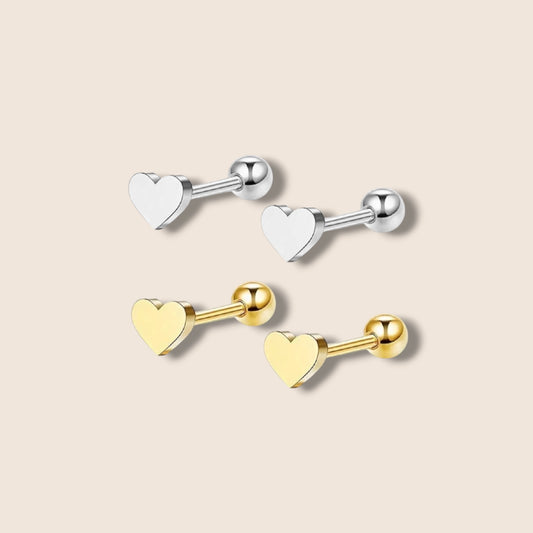 Gold Heart Screw Back Studs