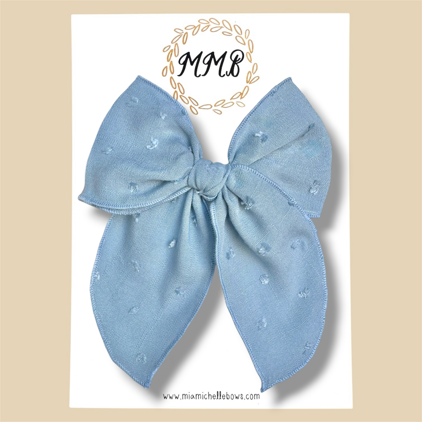 Dusty Blue Swiss Dot Fairytale Bow
