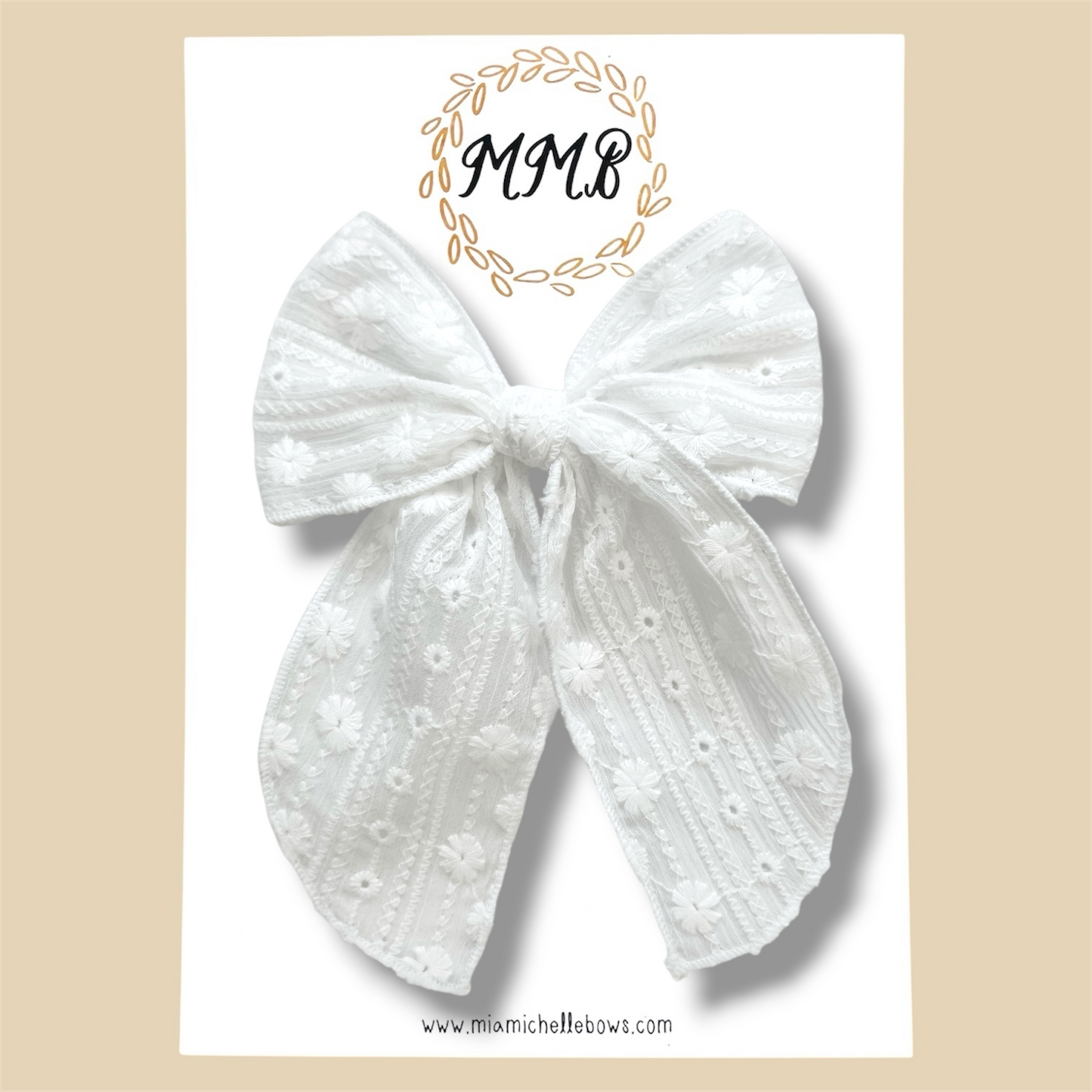 White Lace Eyelet Fairytale Bow