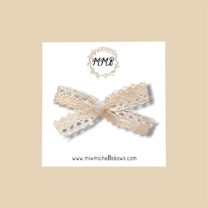 Skinny Ivory Cotton Lace Bow