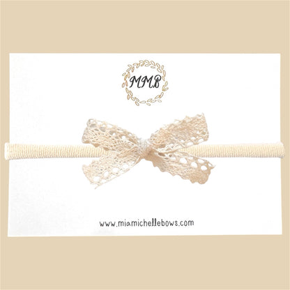 Skinny Ivory Cotton Lace Bow