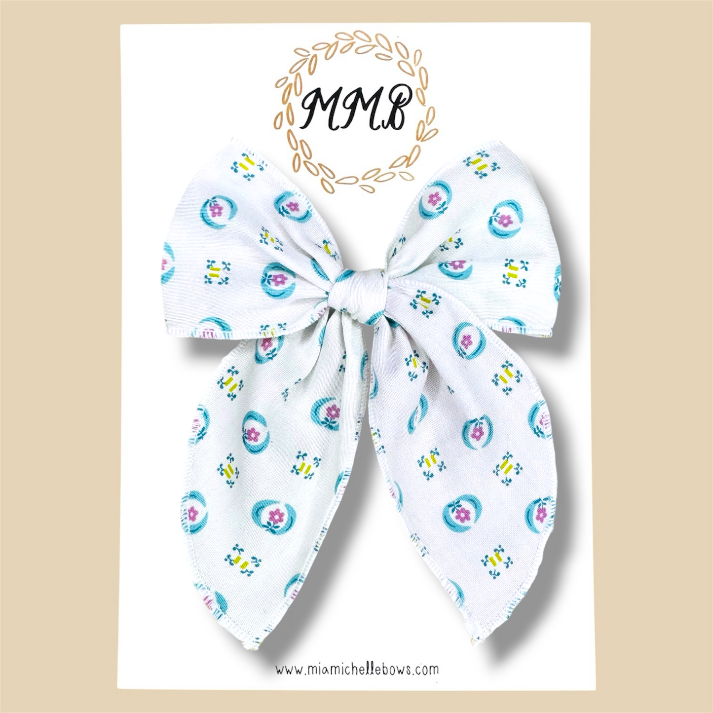 White Vintage Print Fairytale Bow