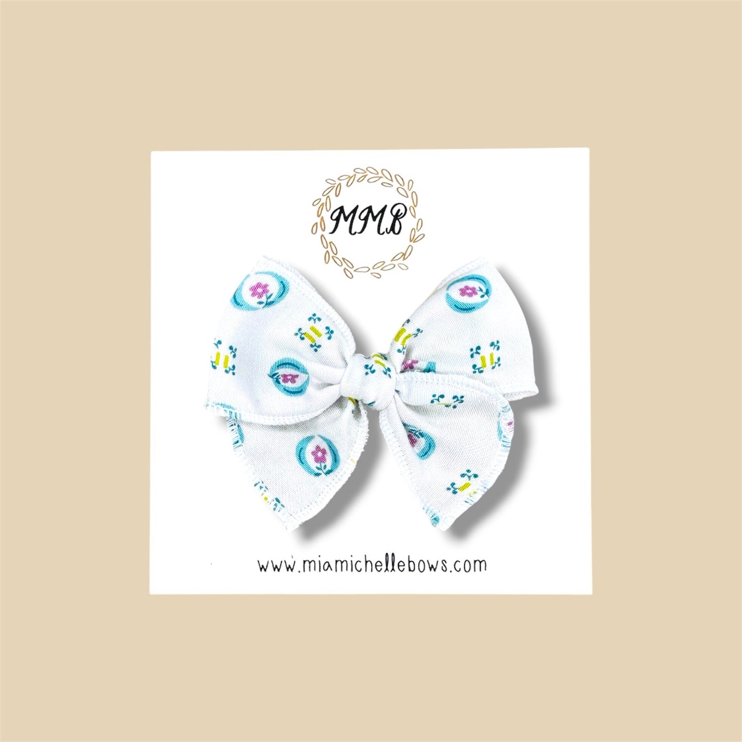 White Vintage Print Fairytale Bow