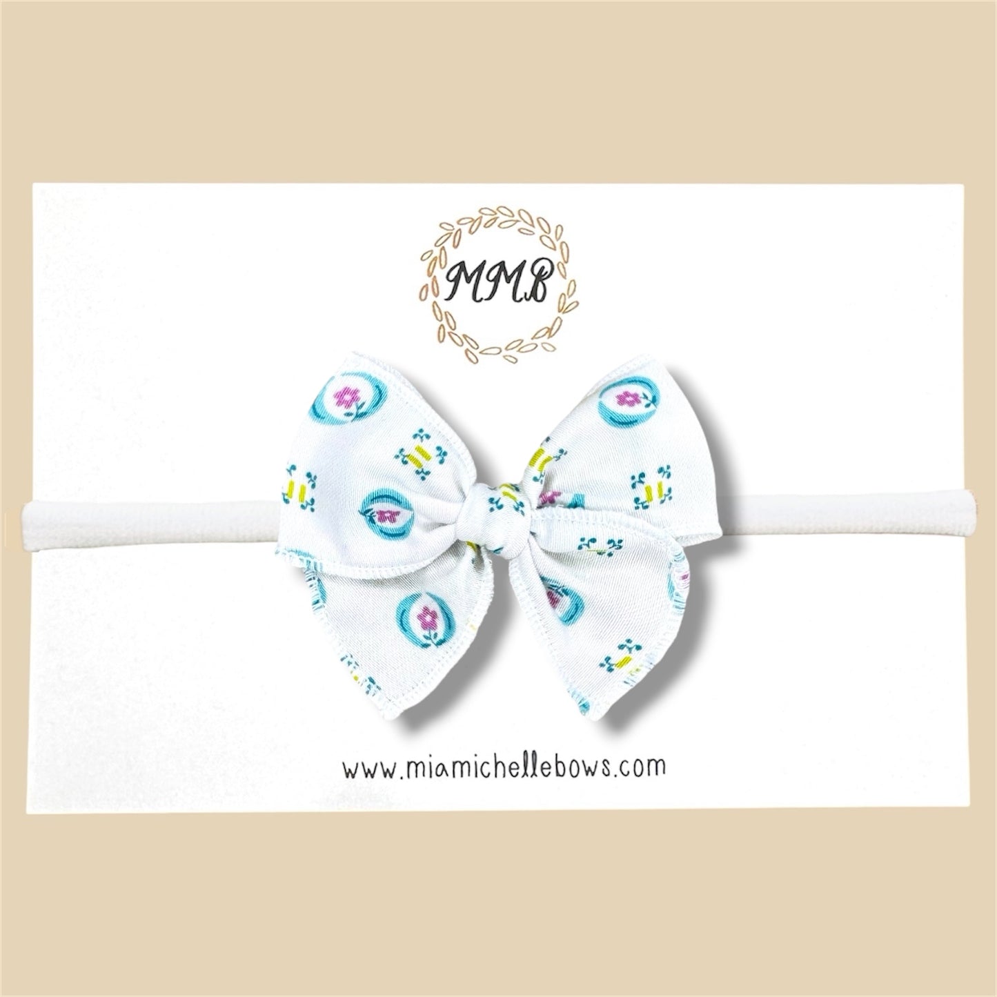 White Vintage Print Fairytale Bow