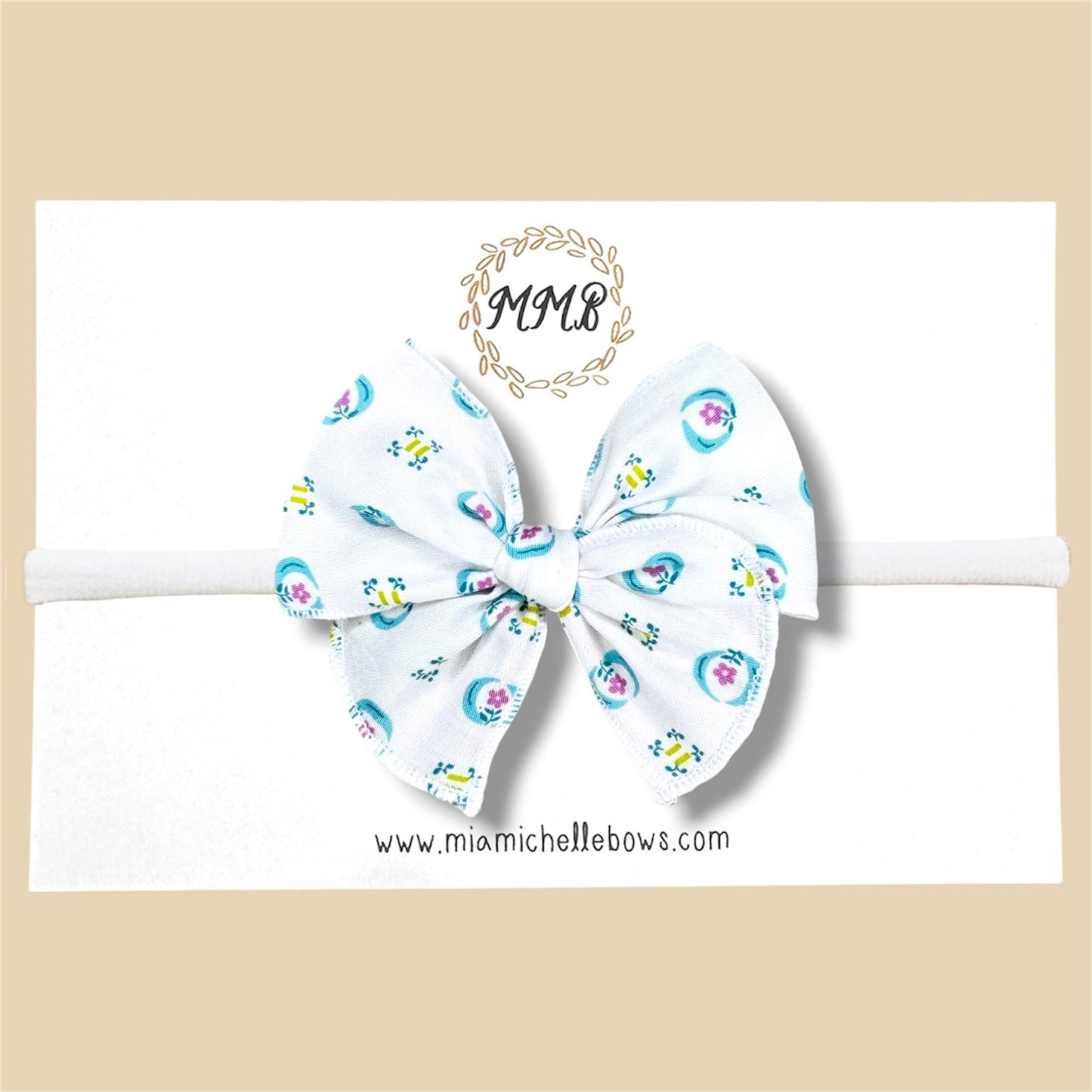White Vintage Print Fairytale Bow