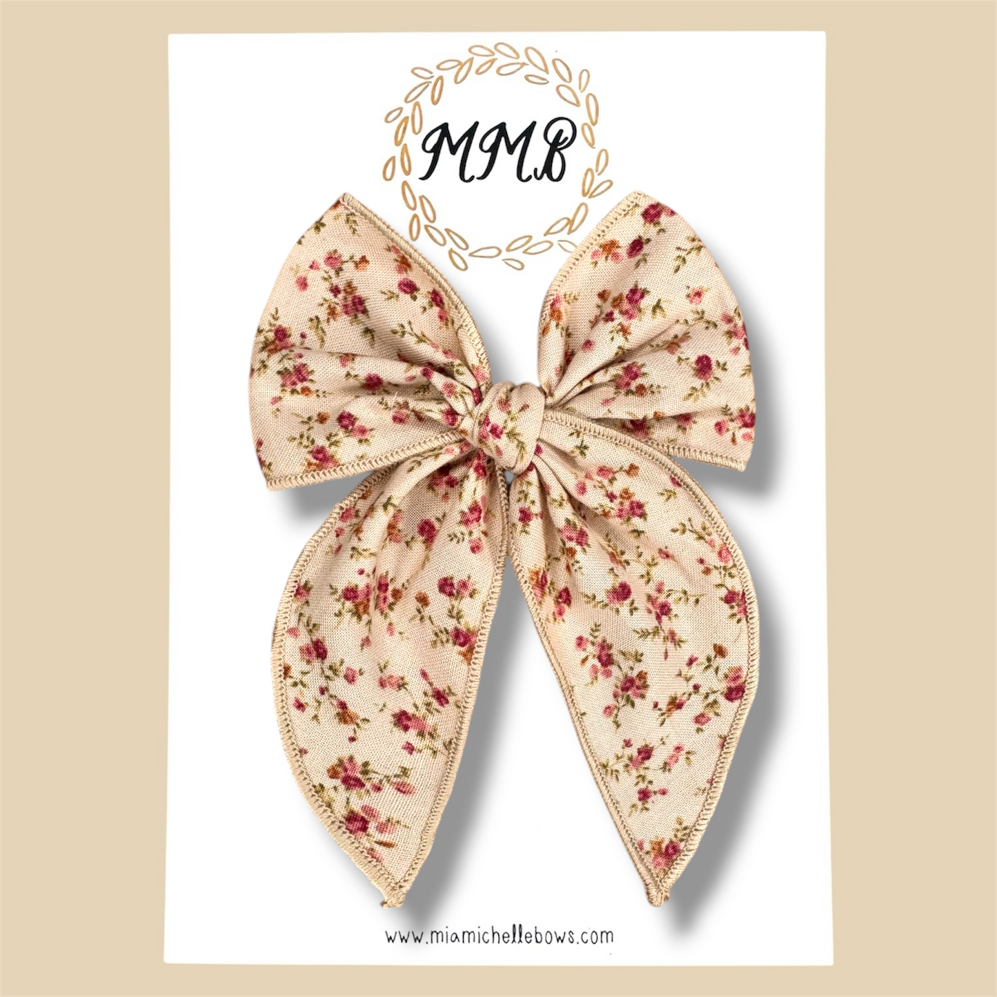 Tan Vintage Rose Fairytale Bow