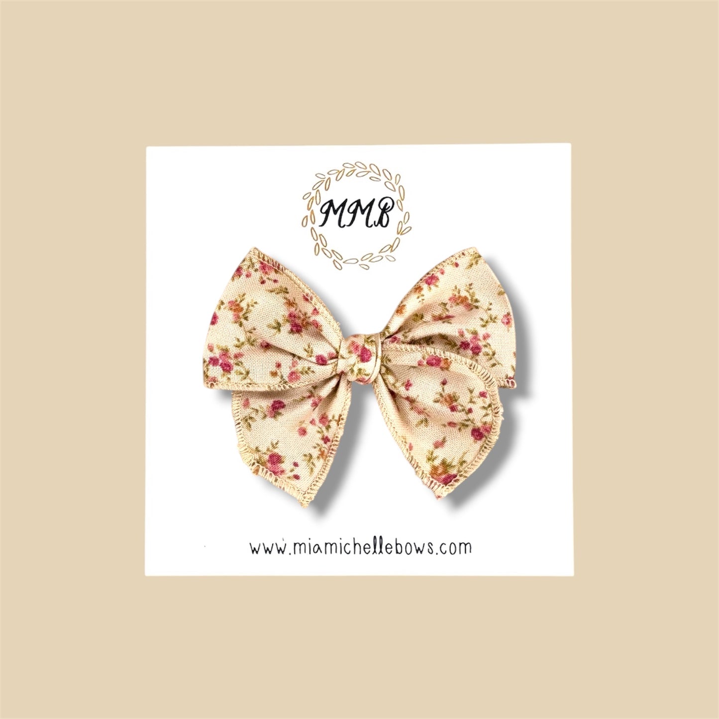 Tan Vintage Rose Fairytale Bow