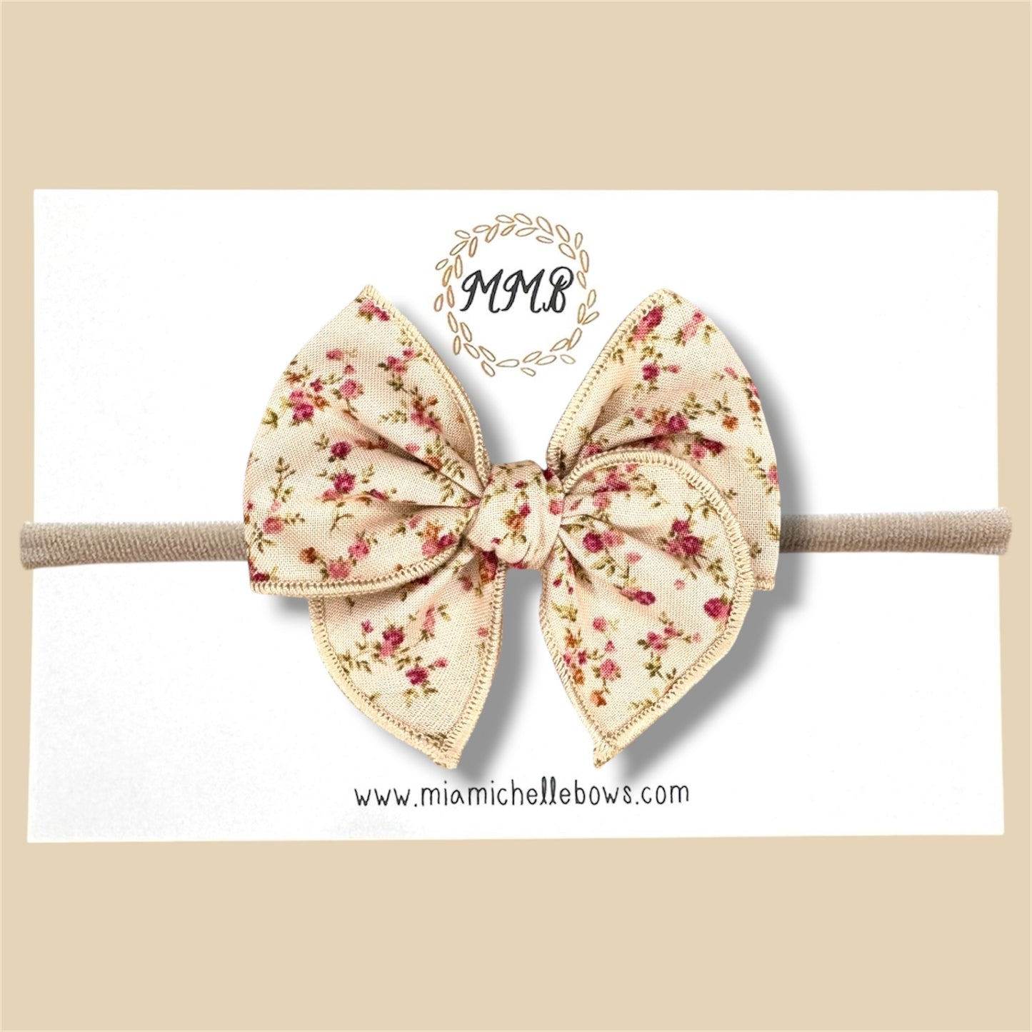 Tan Vintage Rose Fairytale Bow