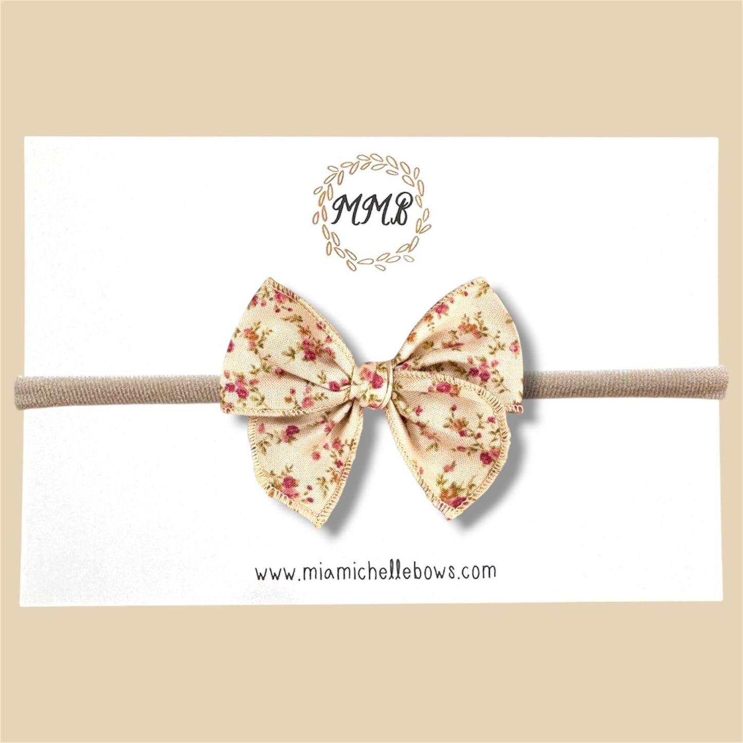 Tan Vintage Rose Fairytale Bow