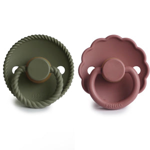 Olive Rope & Woodchuck Daisy Natural Rubber FRIGG Pacifier 2 pack