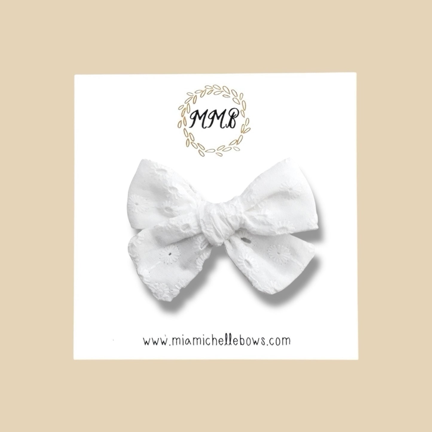 Hand-tied Eyelet Bow in White