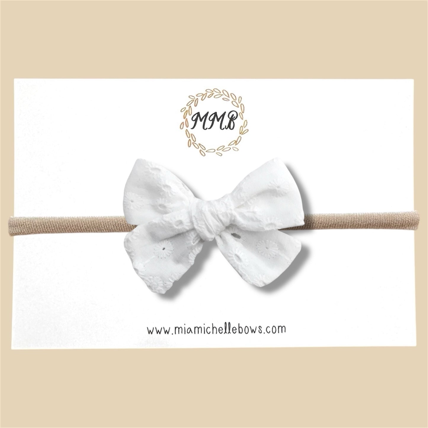 Hand-tied Eyelet Bow in White