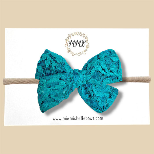 Hand-tied Teal Lace Bow