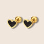 Gold & Black Heart Screw Back Studs