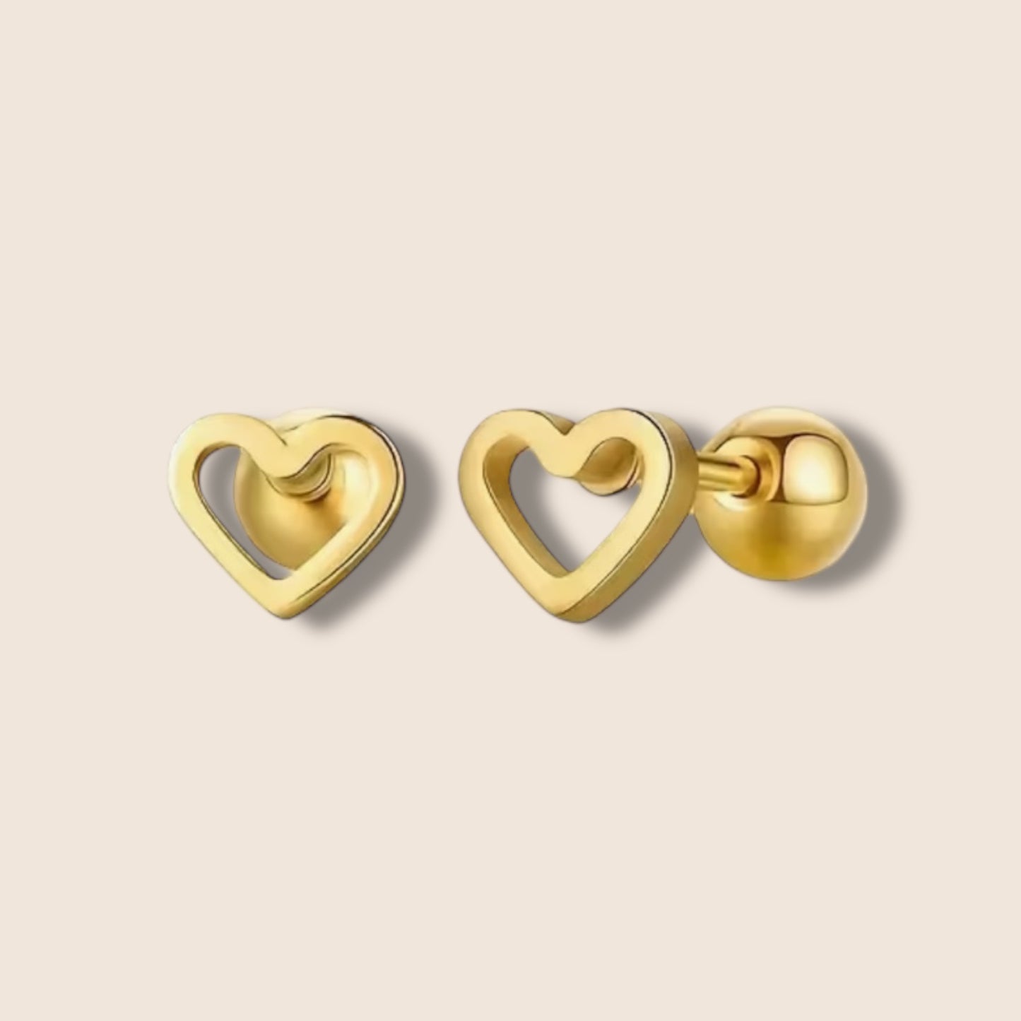 Gold Open Heart Screw Back Studs