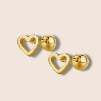 Gold Open Heart Screw Back Studs