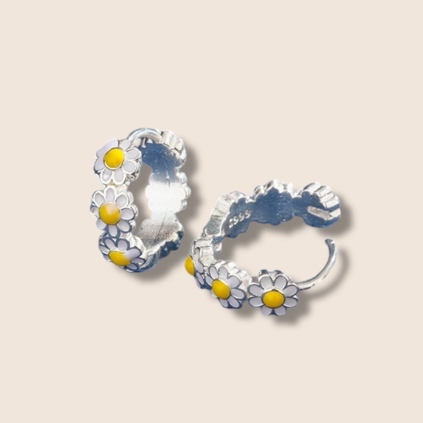 Silver Daisy Hoops