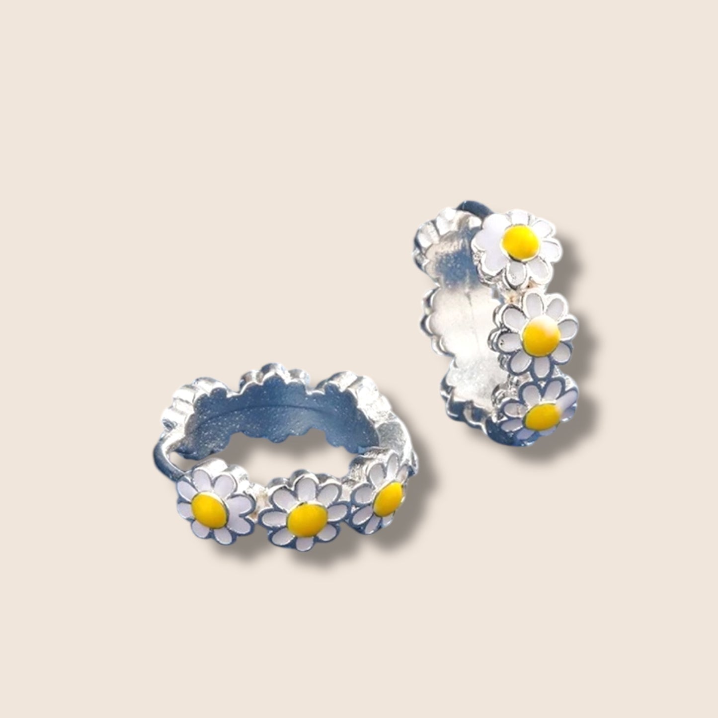 Silver Daisy Hoops