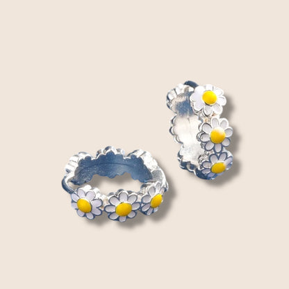 Silver Daisy Hoops