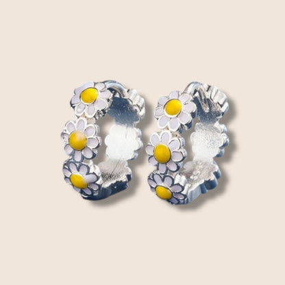 Silver Daisy Hoops