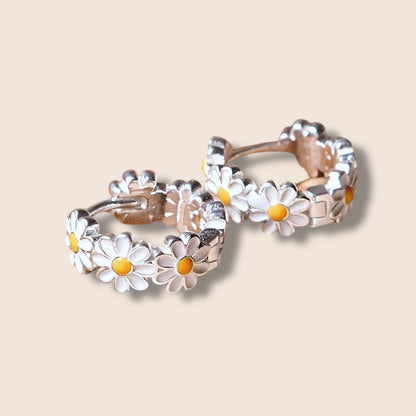 Silver Daisy Hoops