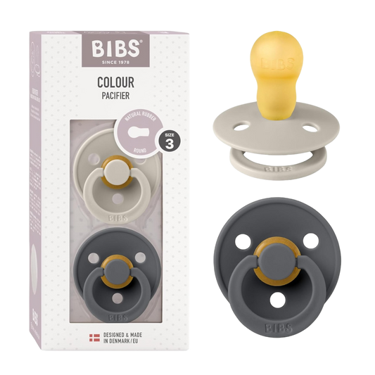 Size 3 Bibs Colour Rubber Pacifier 2 Pack- Sand/ Iron