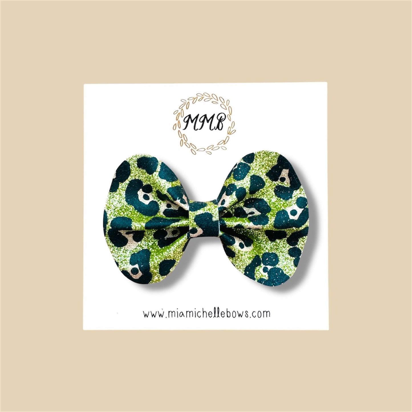 Green Leopard Glitter Bow