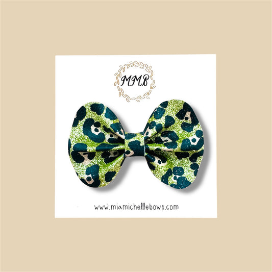 Green Leopard Glitter Bow