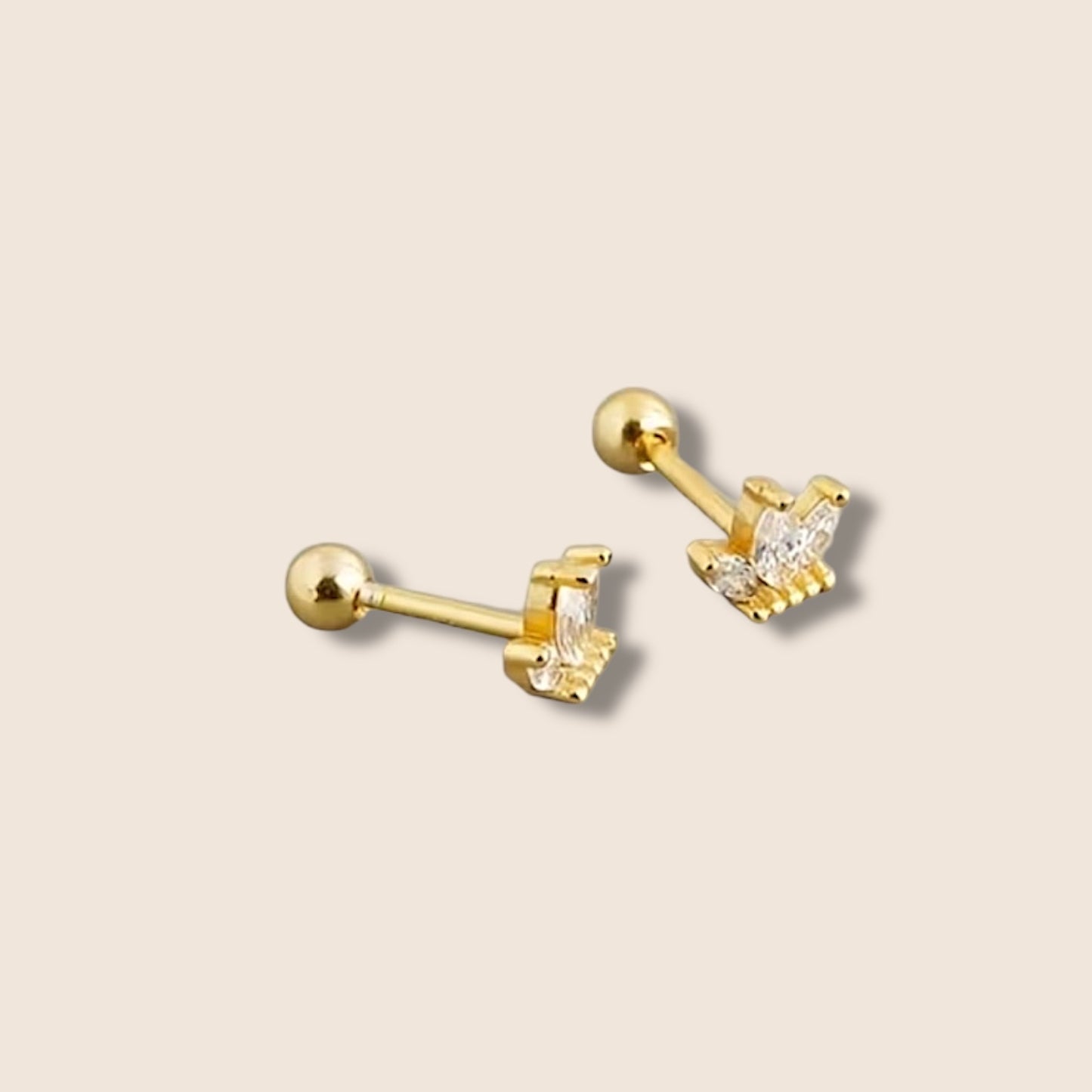 Gold Rhinestone Crown Screw Back Studs