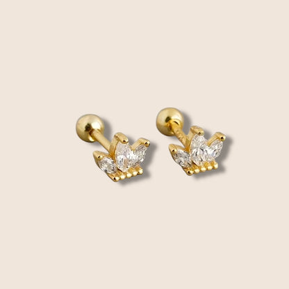 Gold Rhinestone Crown Screw Back Studs