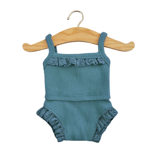 Doll—Minikane Underwear Set with Lace Trim in Peacock Blue