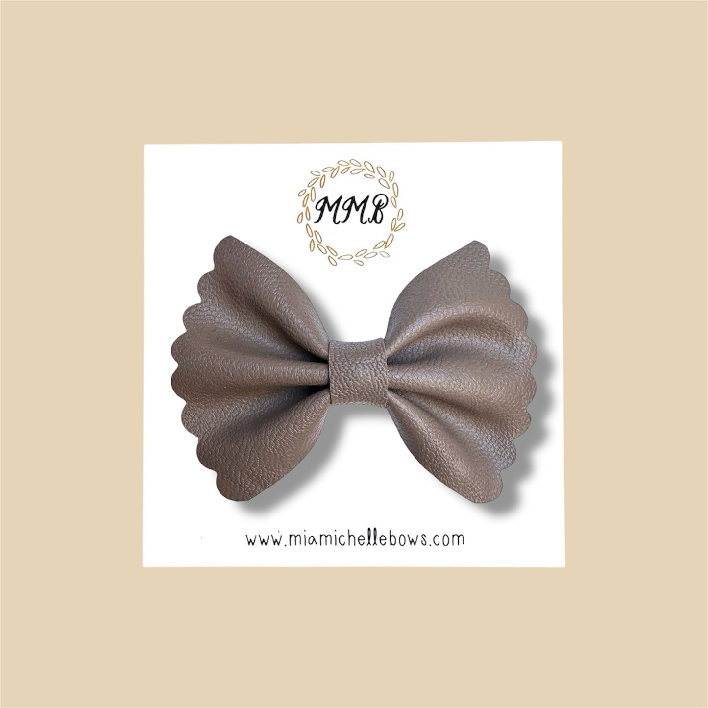 Gray Scalloped Vegan Leather Bow