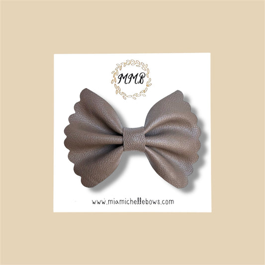 Gray Scalloped Vegan Leather Bow