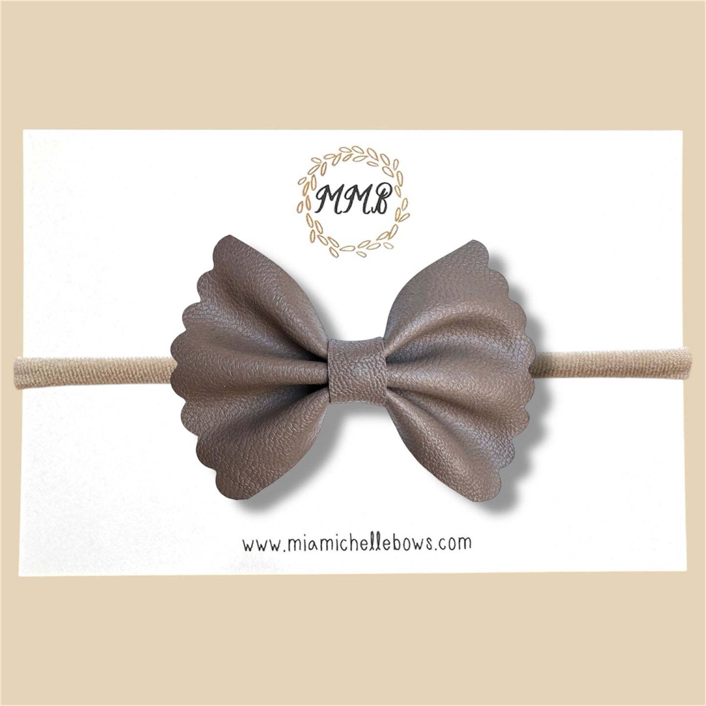 Gray Scalloped Vegan Leather Bow