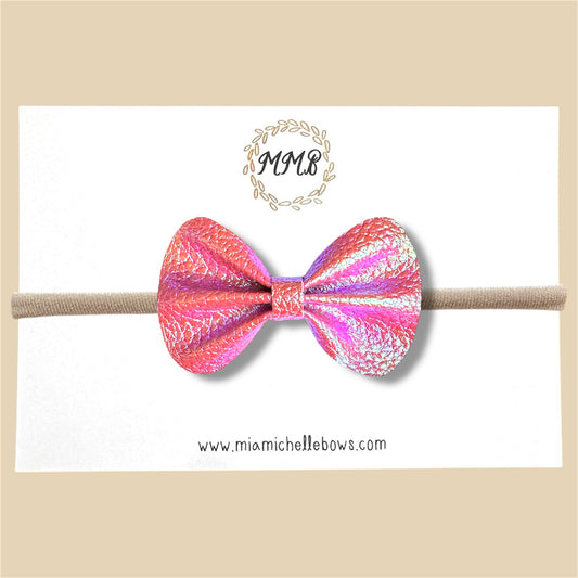 Bright Pink Iridescent Vegan Leather Bow