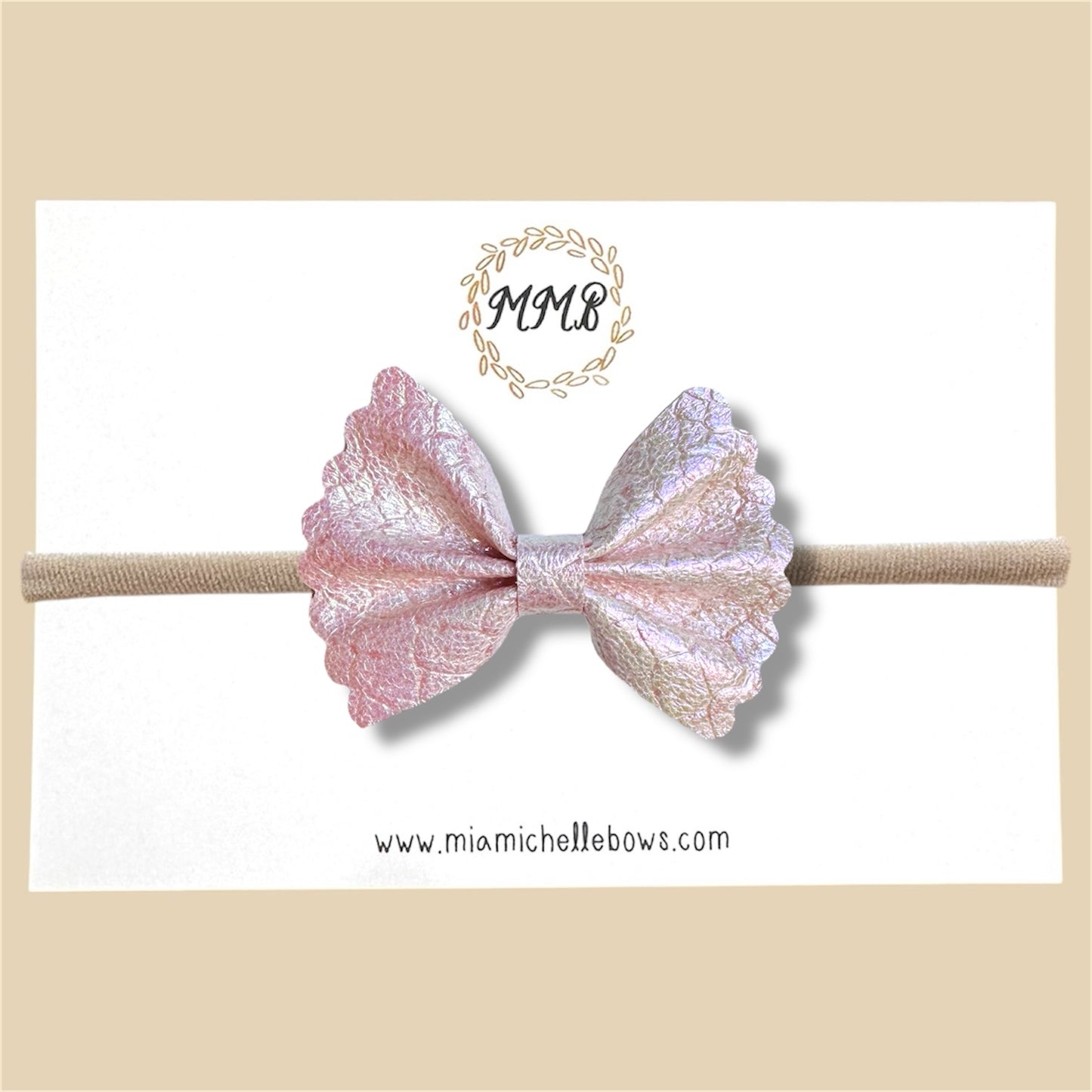 Pink Dragon Iridescent Scalloped Vegan Leather Bow