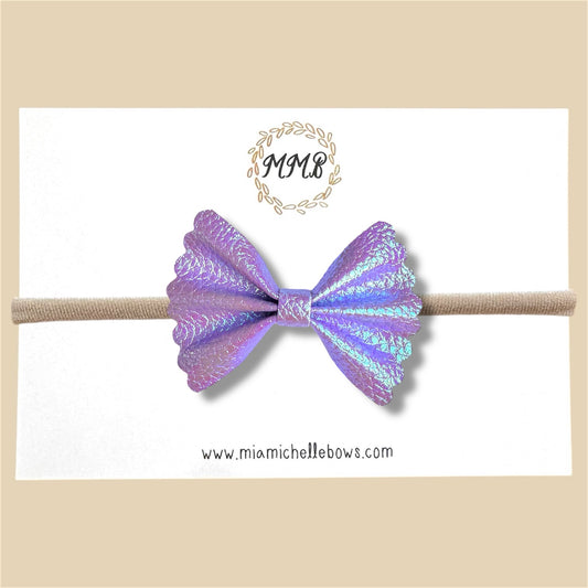 Purple Iridescent Scalloped Vegan Leather Bow